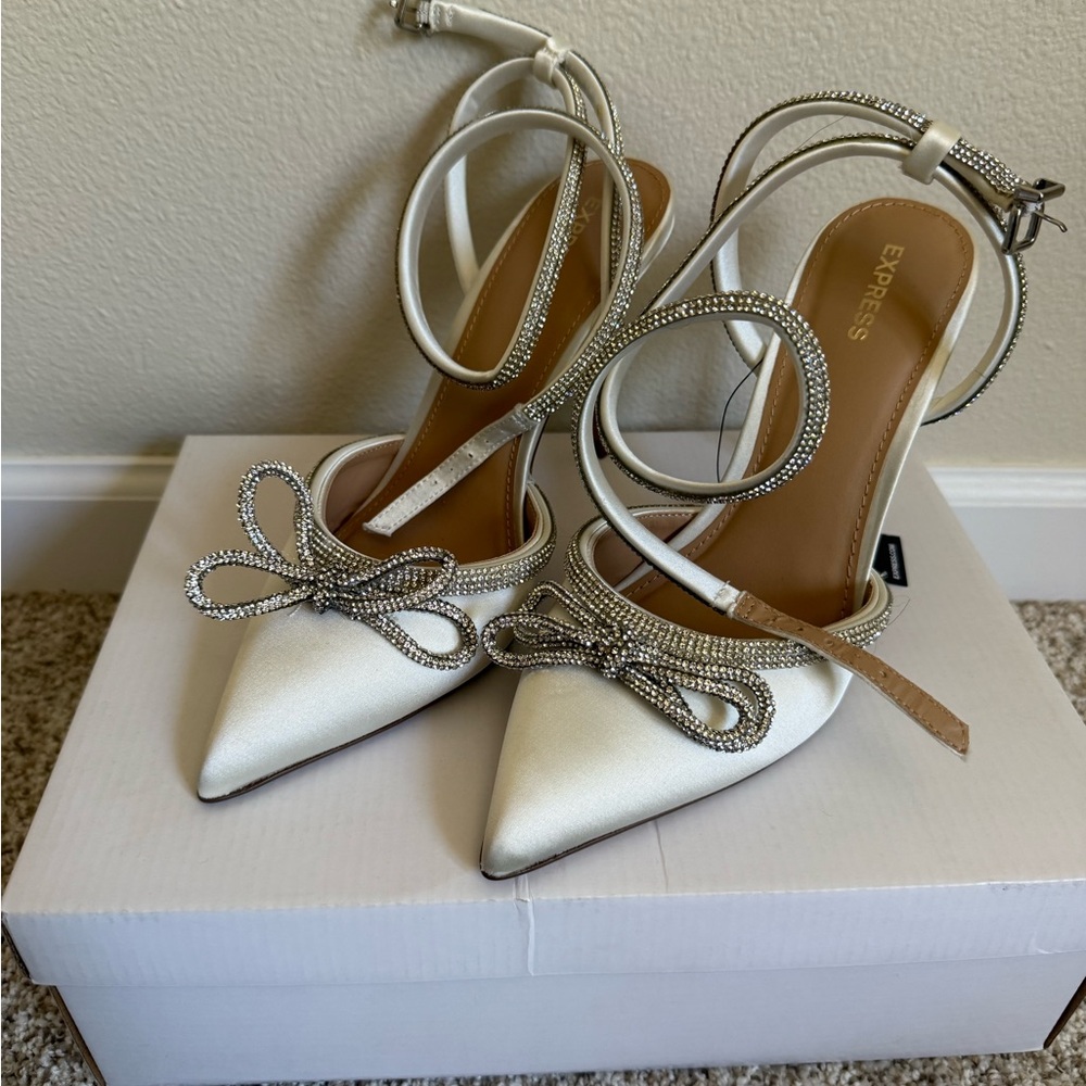 Express White Elegant Heels with Ankle Strap